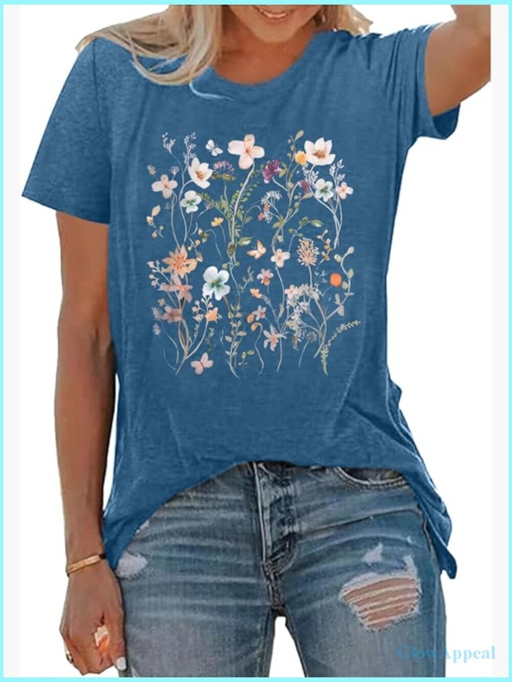 Women's Graphic Floral Tee Short Sleeve Crewneck Cotton Blend